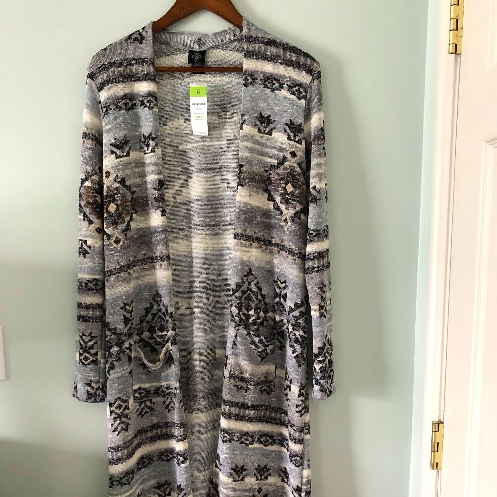 Agnes & Dora Aztec Print Long Open Front Cardigan Size XS